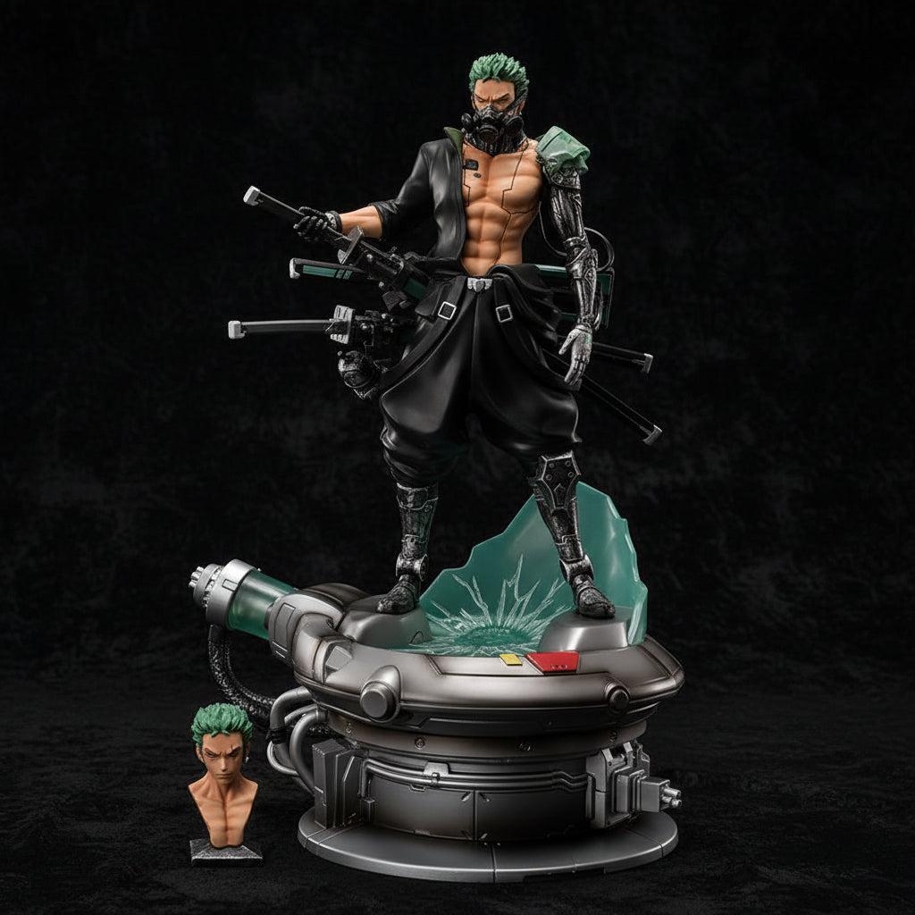 Zoro Cyberpunk Futuristic Samurai with Dual Head & Mechanical Base Premium Figure 42cm