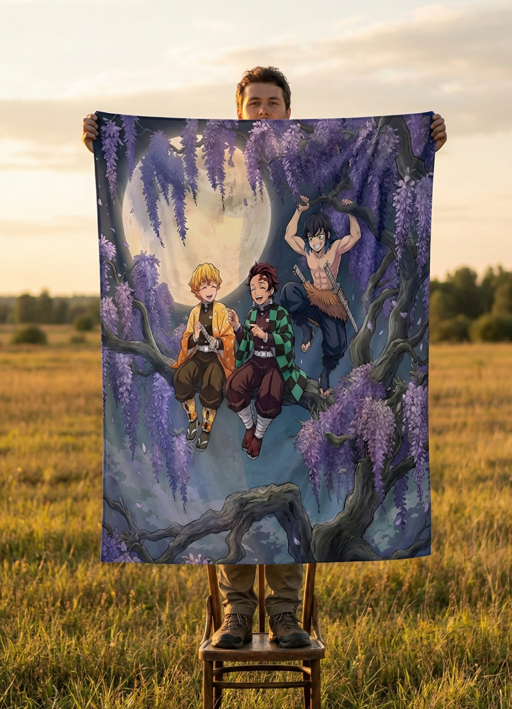 Inosuke,Zenitsu,Tanjiro Demon Slayer anime Tapestry for Home Bedroom Living Room (Multicolor)