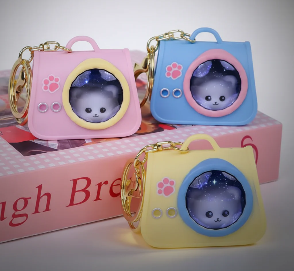 Cute Cat Hand Bag Light-Up Keychain