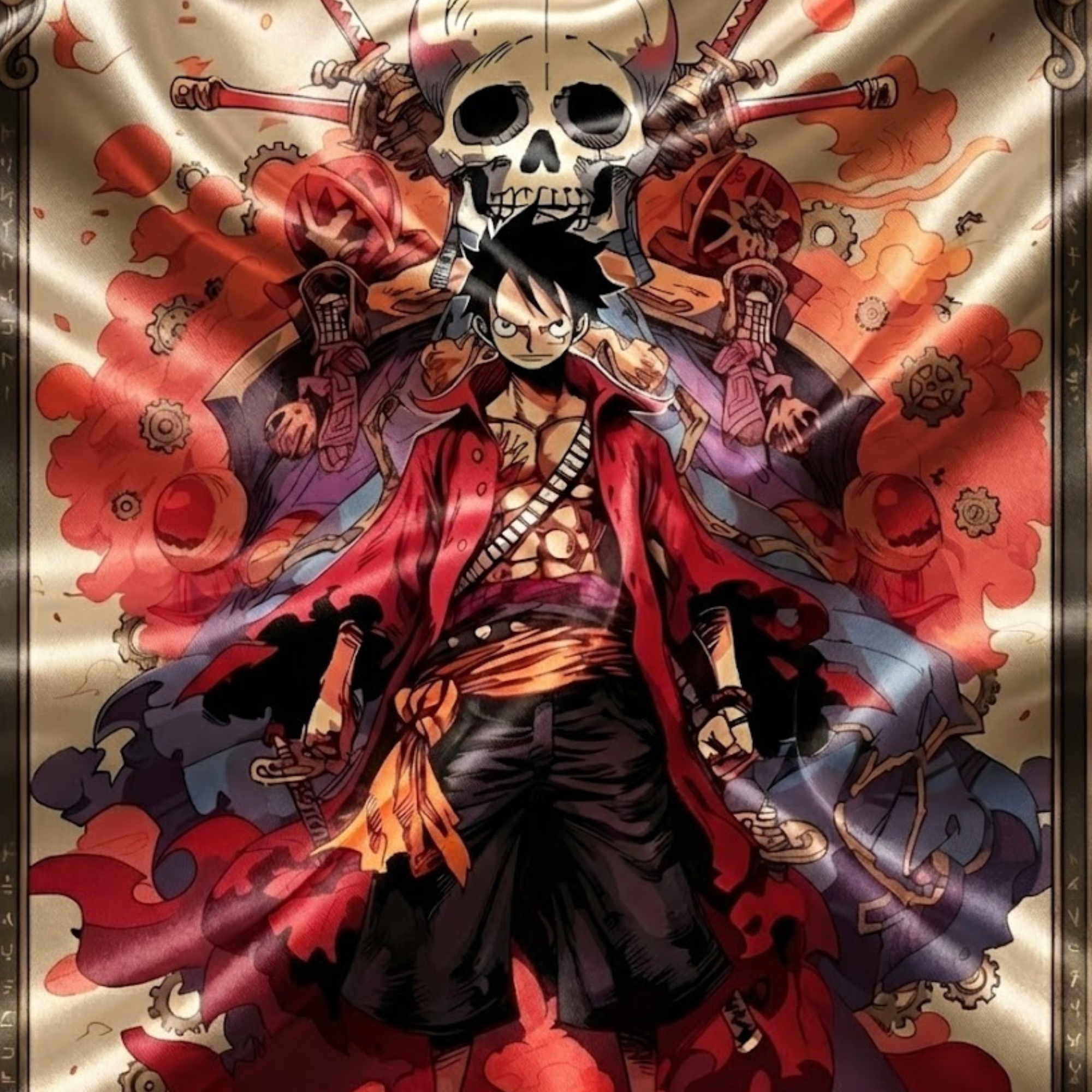 Monkey D. Luffy Skull Emblem – One Piece Style Wall Tapestry Home Bedroom Living Room (Multicolor)