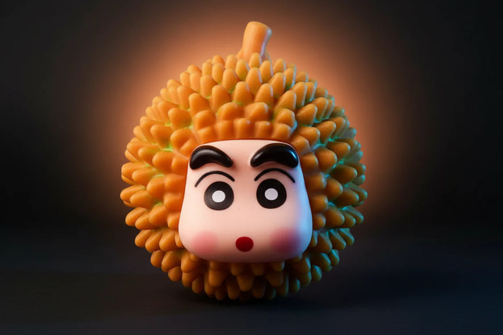 Cute Shinchan Durian Fruit Style Head Funny Face Pose Cartoon Figure 10cm