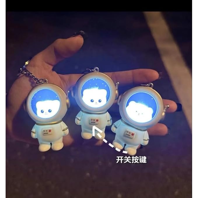 Cute Astro Bear Light-Up Backpack Keychain - White