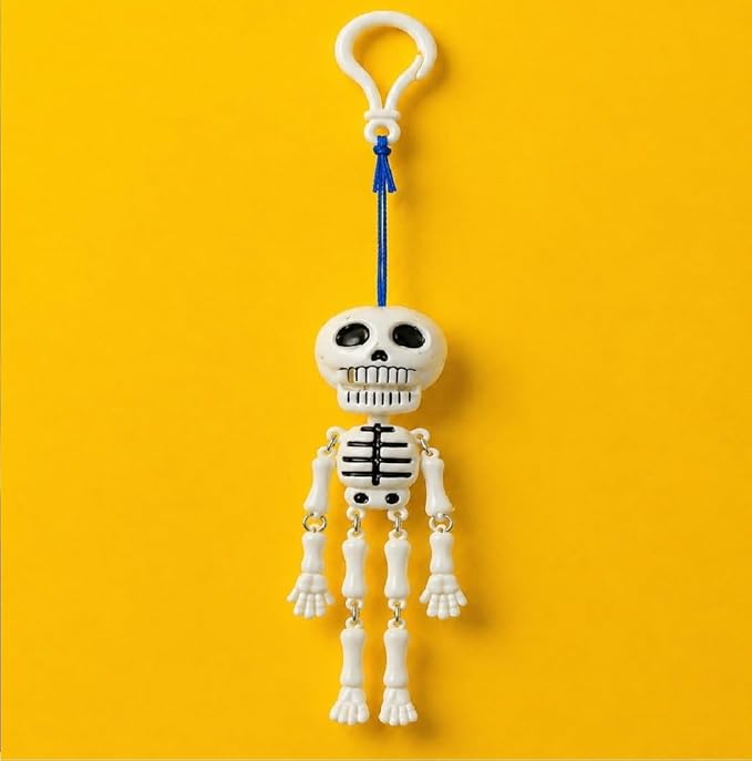 Funny Moving Mouth Skeleton Keychain | Pull String Talking Skull Doll Key Ring, Hanging Car Rear View Mirror Charm