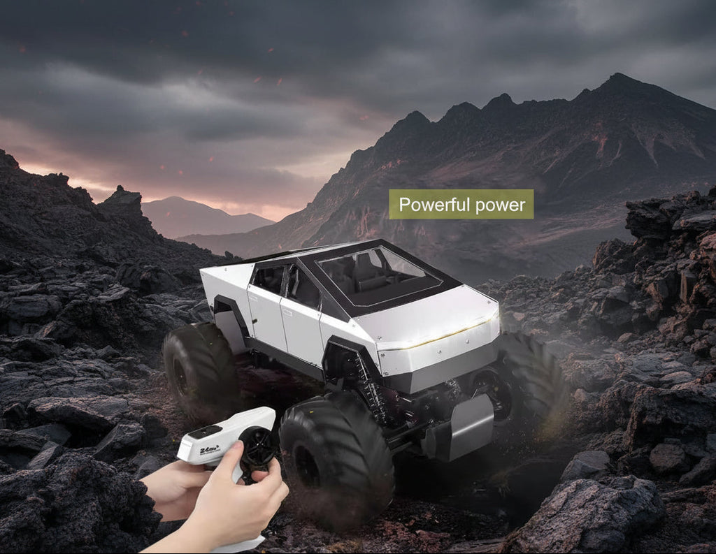 Rc Cybertruck Monster Style Truck Metal Body, 4WD High-Speed Off-Road Remote Control with 2.4GHz Controller Climbing Truck with Aluminum Shocks