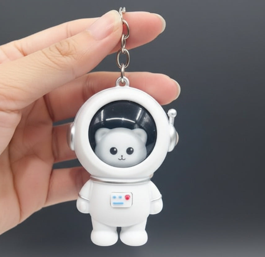 Cute Astro Bear Light-Up Backpack Keychain - White