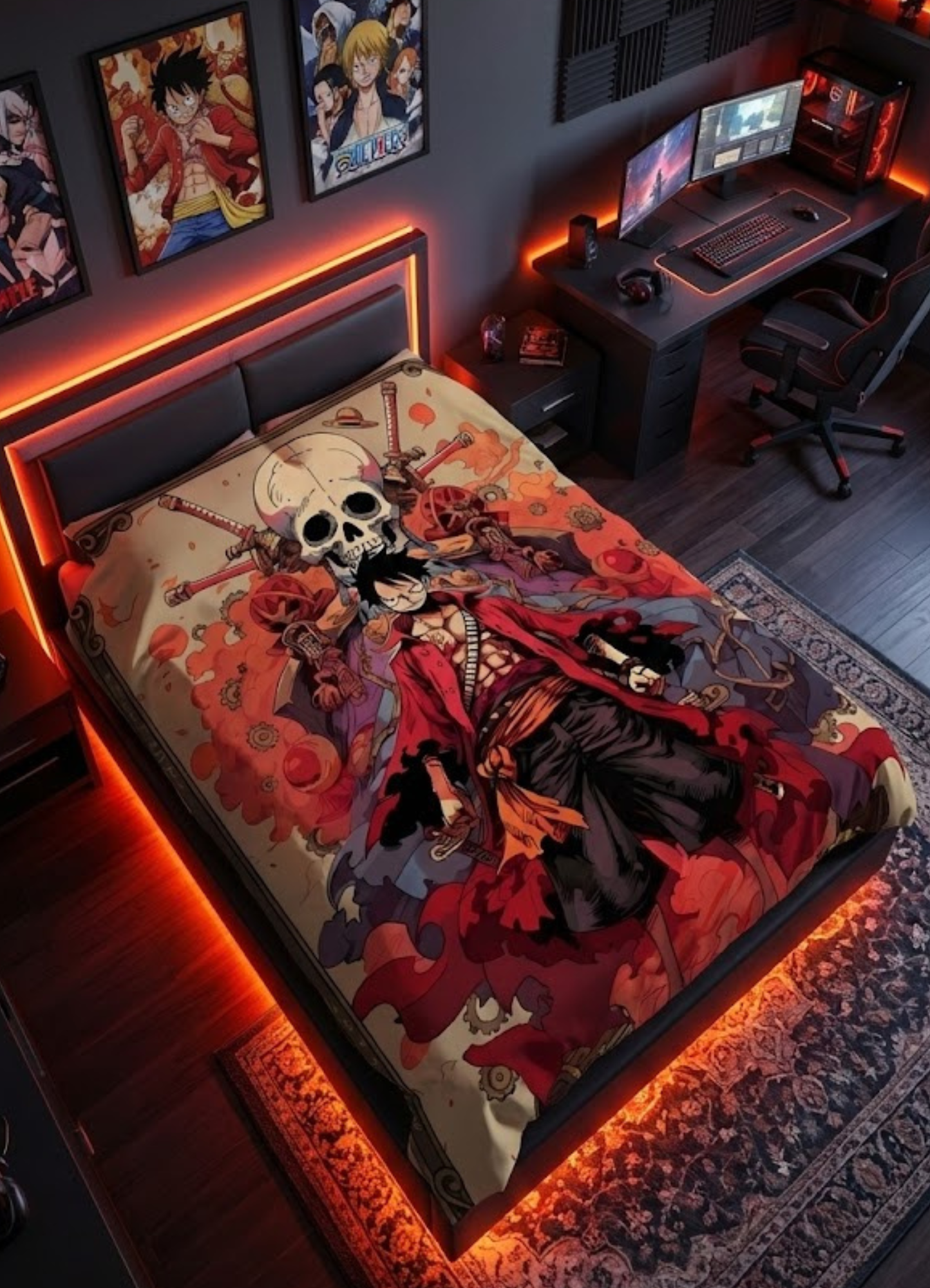 Monkey D. Luffy Skull Emblem – One Piece Style Wall Tapestry Home Bedroom Living Room (Multicolor)