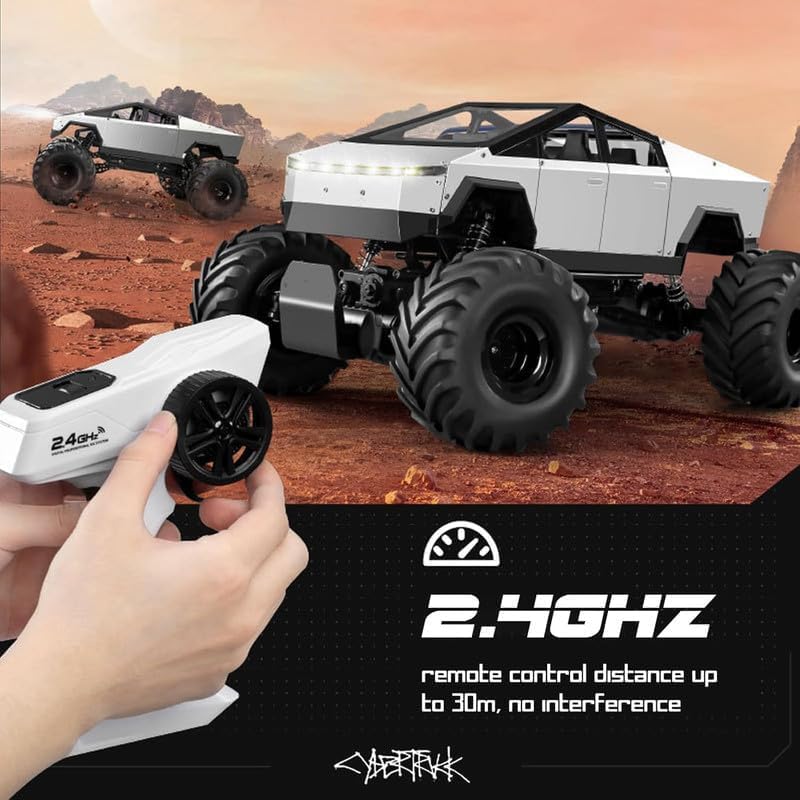 Rc Cybertruck Monster Style Truck Metal Body, 4WD High-Speed Off-Road Remote Control with 2.4GHz Controller Climbing Truck with Aluminum Shocks