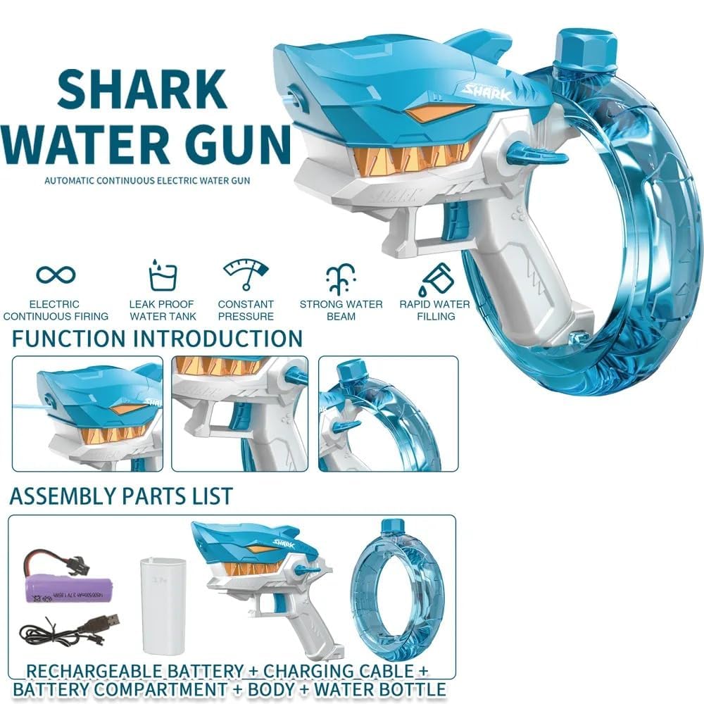 Shark Water Gun Automatic Electric Continuous Firing Water Gun Fun Outdoor Water Blaster for Boys & Girls Beach High Pressure Automatic Spray for Holi Water Play Game etc (Random Colour))