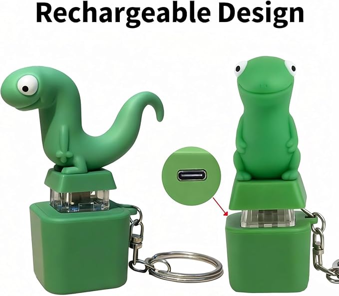 Lizard Button Sound Keychain, Lizard Keychain Sound Button, Fun Rechargeable Animal Keychains Stress Reliever with Colorful Lights, Fun & Portable Anxiety Relief