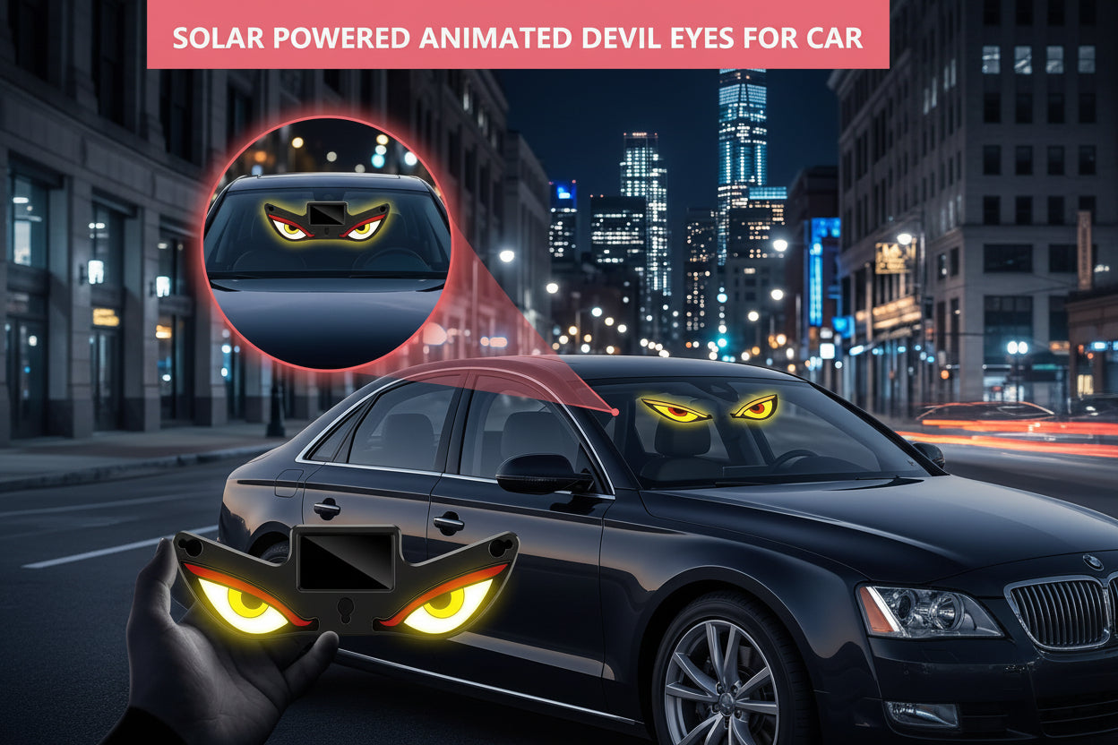 Demon Fiery Eye LED Light - Devil Eyes Car Window Light for Windshield, Car Eyes Animated led, Wireless, Solar and USB Powered Devil Eyes Warning Lights