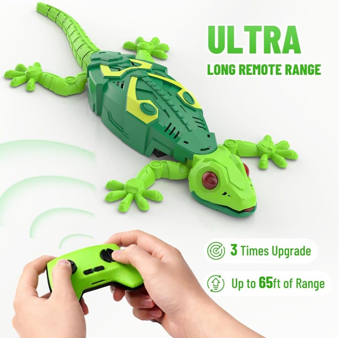 RC Gecko Crawling along Walls and Ceilings with Luminous LED Eyes, Remote Control, Realistic Movements 4+ years
