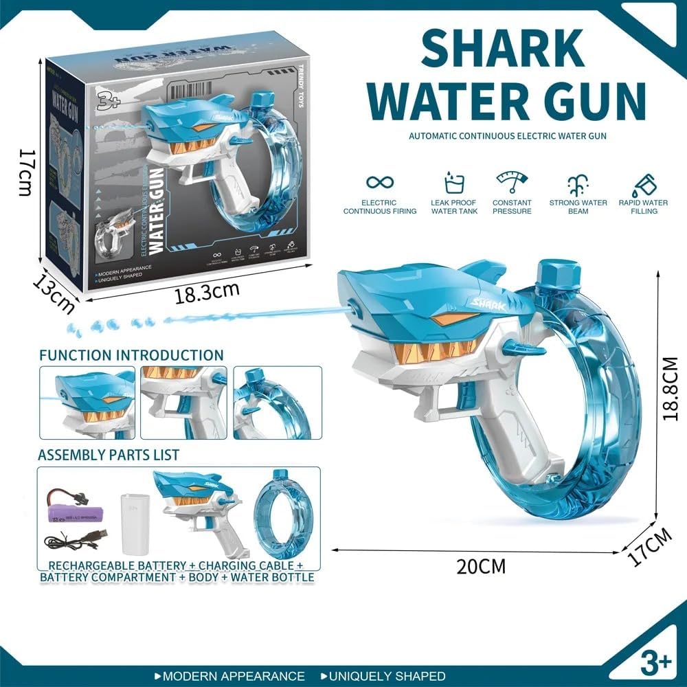 Shark Water Gun Automatic Electric Continuous Firing Water Gun Fun Outdoor Water Blaster for Boys & Girls Beach High Pressure Automatic Spray for Holi Water Play Game etc (Random Colour))