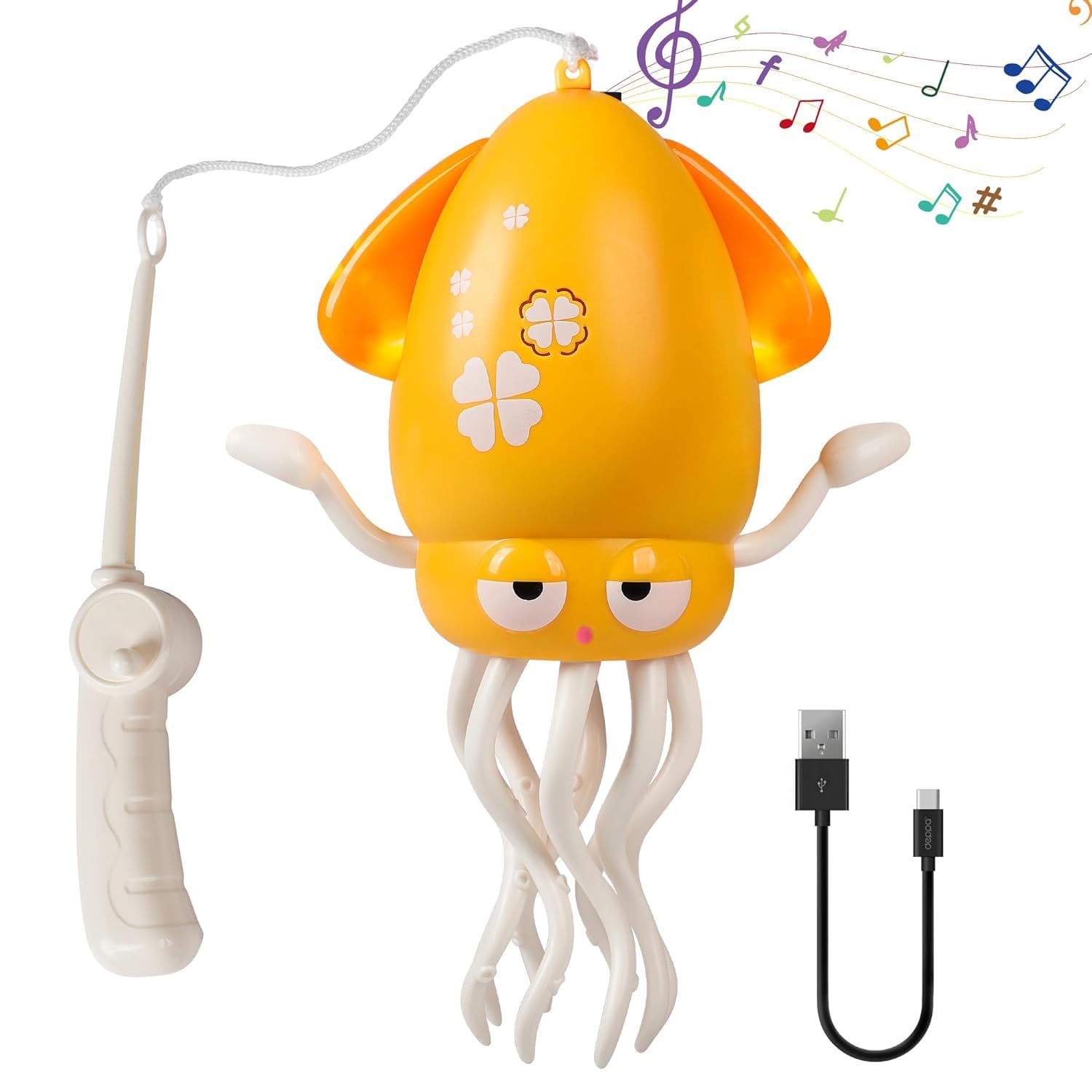 Dancing Octopus Electric Toy with Led Light and Music Playful Automatic Evasion Crawling Dancing Octopus with Fishing Rod Smart Tentacle Explorer Dancing Squid Toy Baby Toys