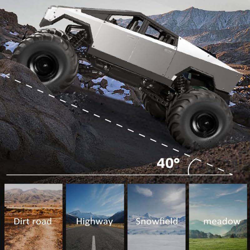 Rc Cybertruck Monster Style Truck Metal Body, 4WD High-Speed Off-Road Remote Control with 2.4GHz Controller Climbing Truck with Aluminum Shocks