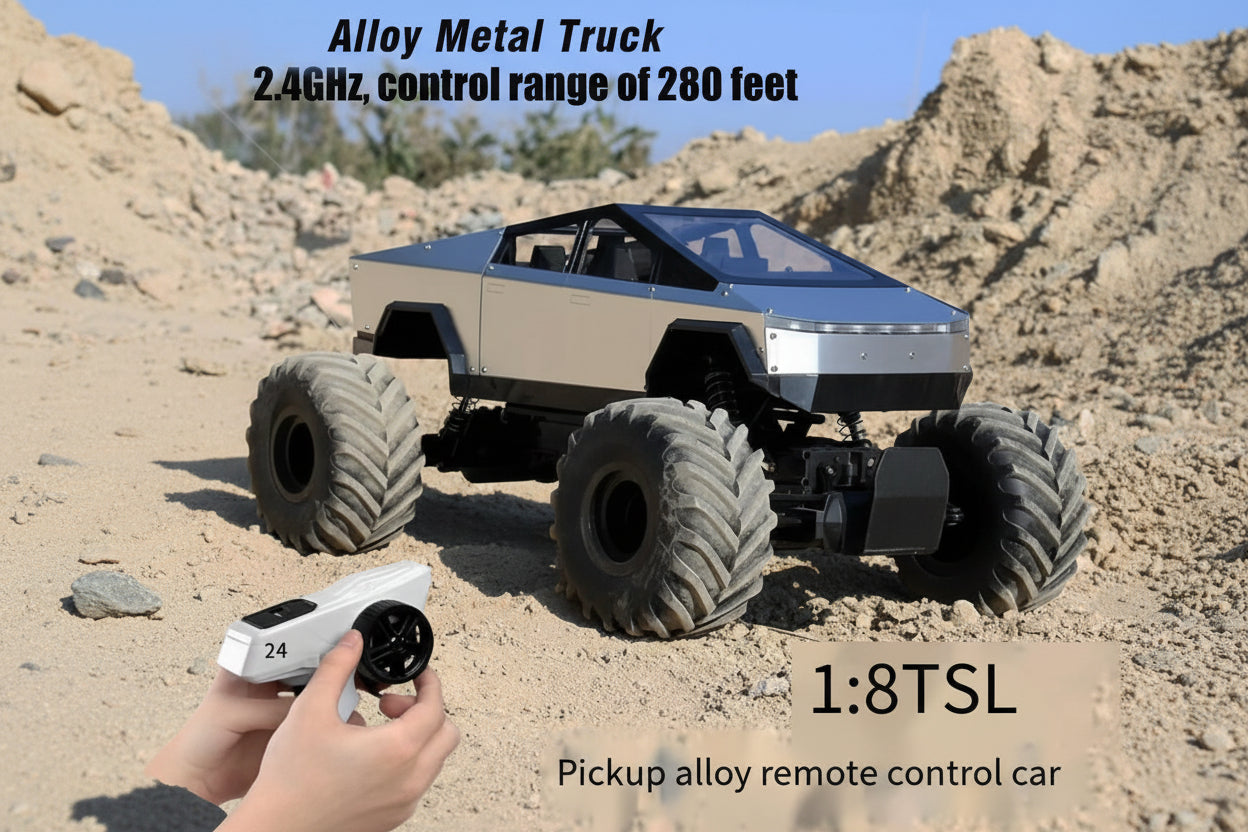 Rc Cybertruck Monster Style Truck Metal Body, 4WD High-Speed Off-Road Remote Control with 2.4GHz Controller Climbing Truck with Aluminum Shocks