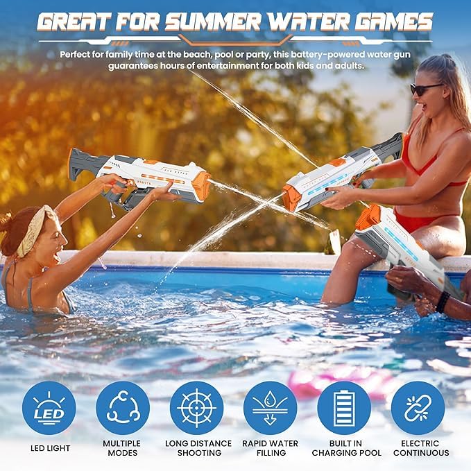 447 Attack Electric Water Gun with LED Lights, Automatic Continuous Spray Water Blaster Toy for Kids & Teens, High-Pressure Battery Operated Water Shooting Gun (Random Colour) Holi Fun / Holi Festival / Holi Special / Children / Toys