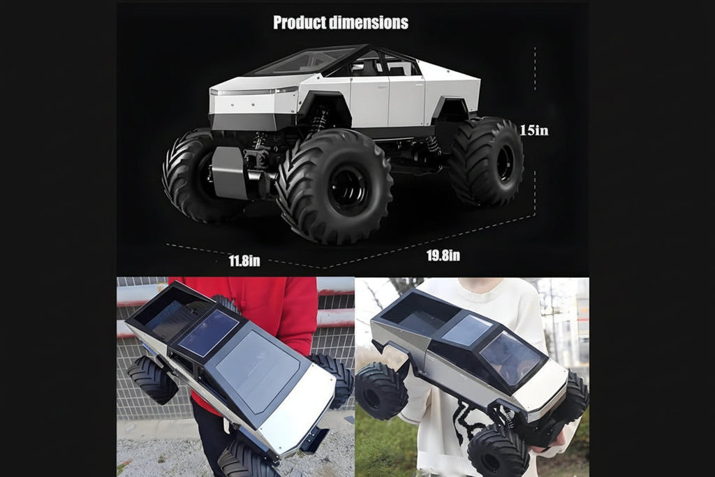 Rc Cybertruck Monster Style Truck Metal Body, 4WD High-Speed Off-Road Remote Control with 2.4GHz Controller Climbing Truck with Aluminum Shocks