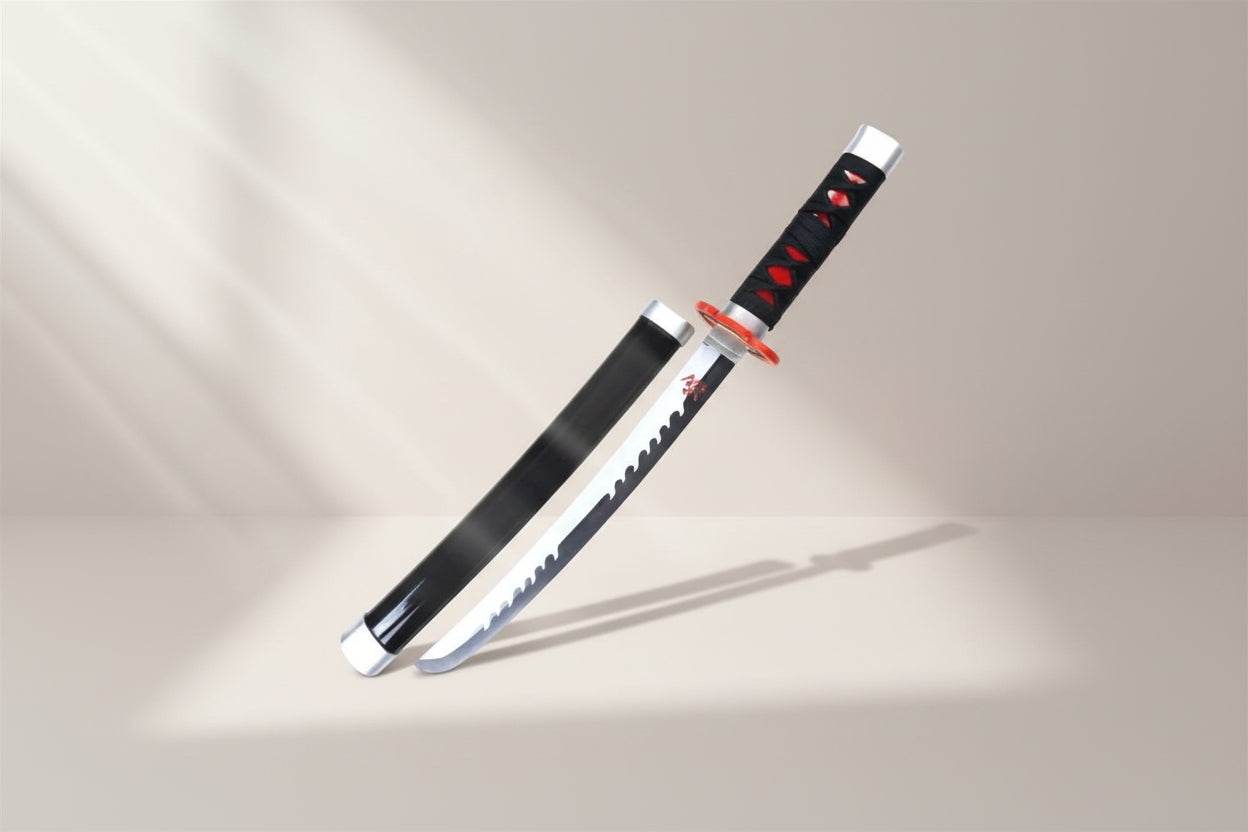 Tanjiro Fire Blade Wooden Katana 42 cm With Stand (Demon Slayer)