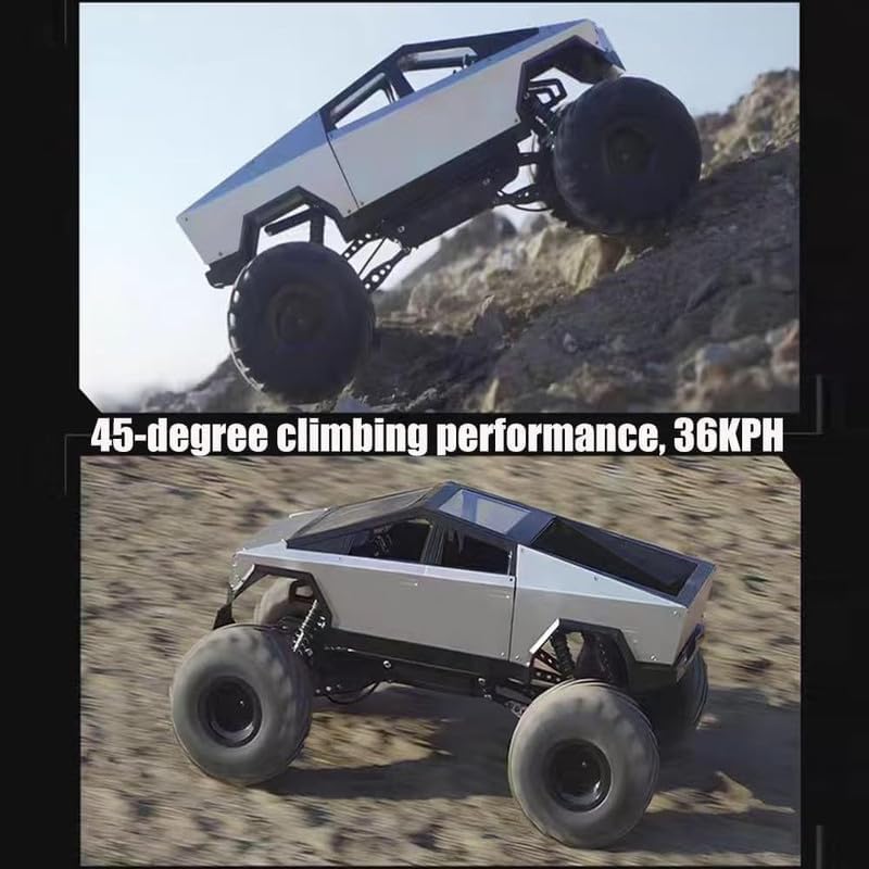 Rc Cybertruck Monster Style Truck Metal Body, 4WD High-Speed Off-Road Remote Control with 2.4GHz Controller Climbing Truck with Aluminum Shocks