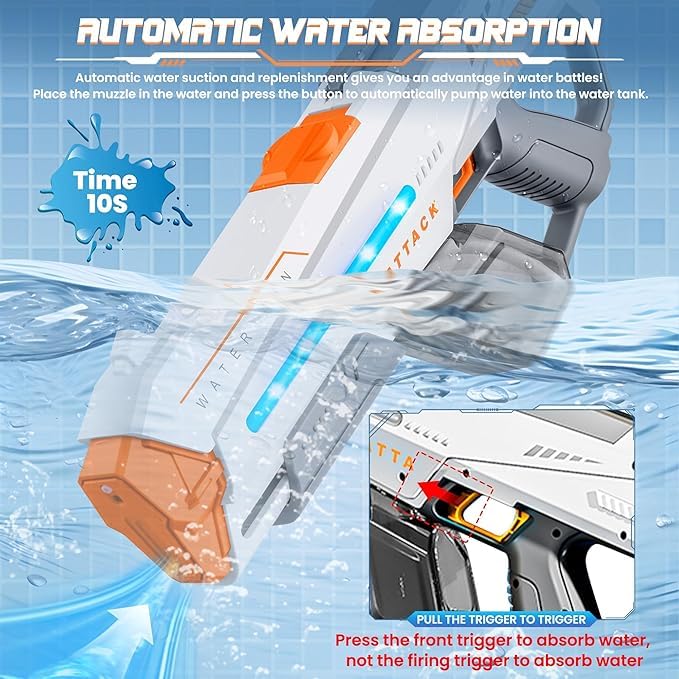 447 Attack Electric Water Gun with LED Lights, Automatic Continuous Spray Water Blaster Toy for Kids & Teens, High-Pressure Battery Operated Water Shooting Gun (Random Colour) Holi Fun / Holi Festival / Holi Special / Children / Toys