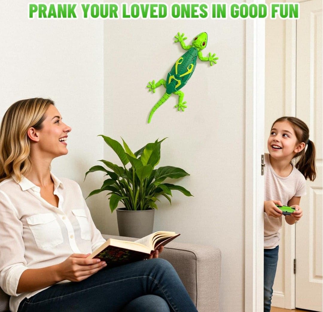 RC Gecko Crawling along Walls and Ceilings with Luminous LED Eyes, Remote Control, Realistic Movements 4+ years