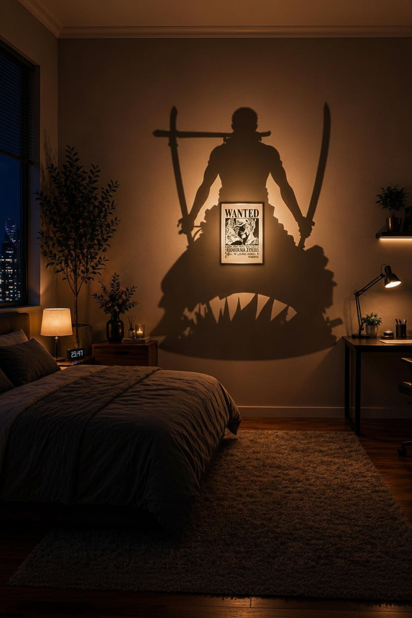 Roronoa Zoro Shadow Wall Lamp One Piece Anime 3D LED Illusion Night Light, USB Powered,Touch Control