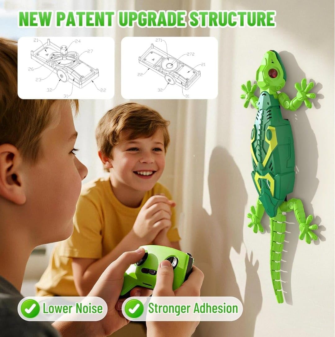 RC Gecko Crawling along Walls and Ceilings with Luminous LED Eyes, Remote Control, Realistic Movements 4+ years