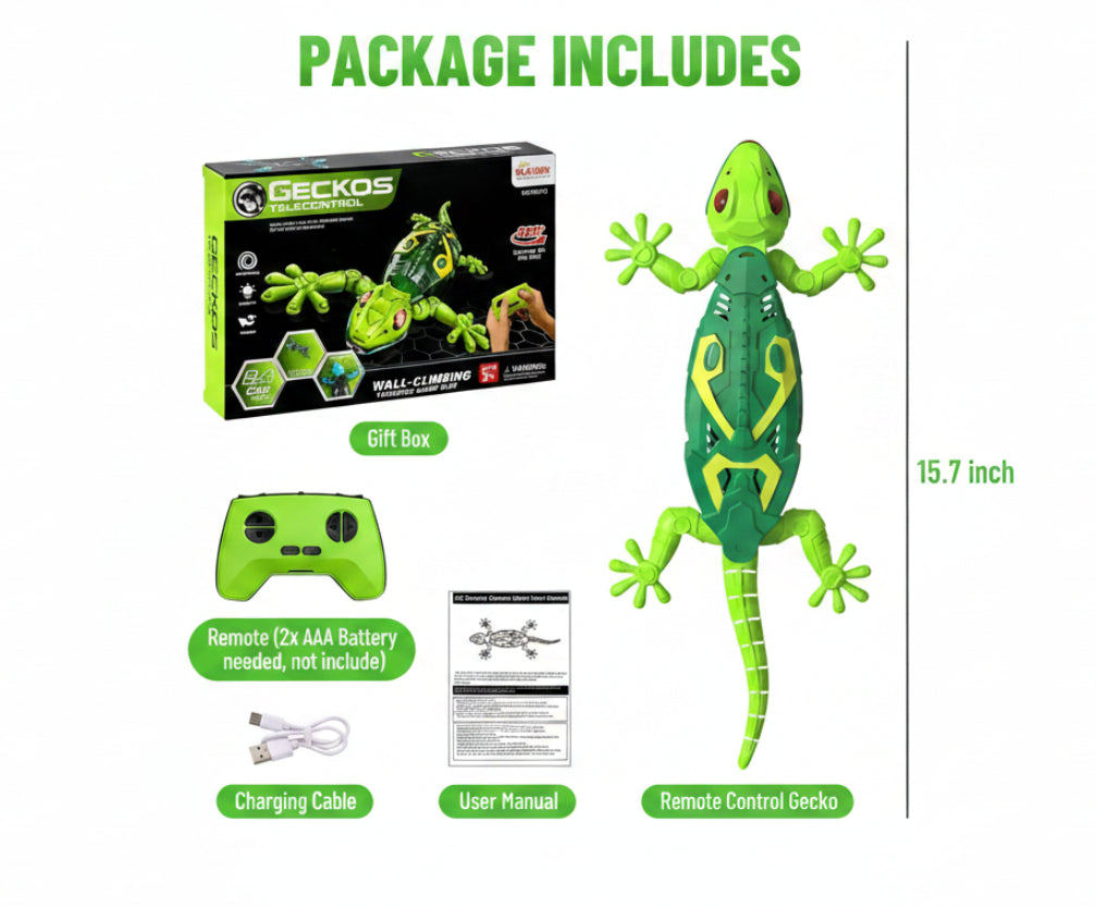 RC Gecko Crawling along Walls and Ceilings with Luminous LED Eyes, Remote Control, Realistic Movements 4+ years