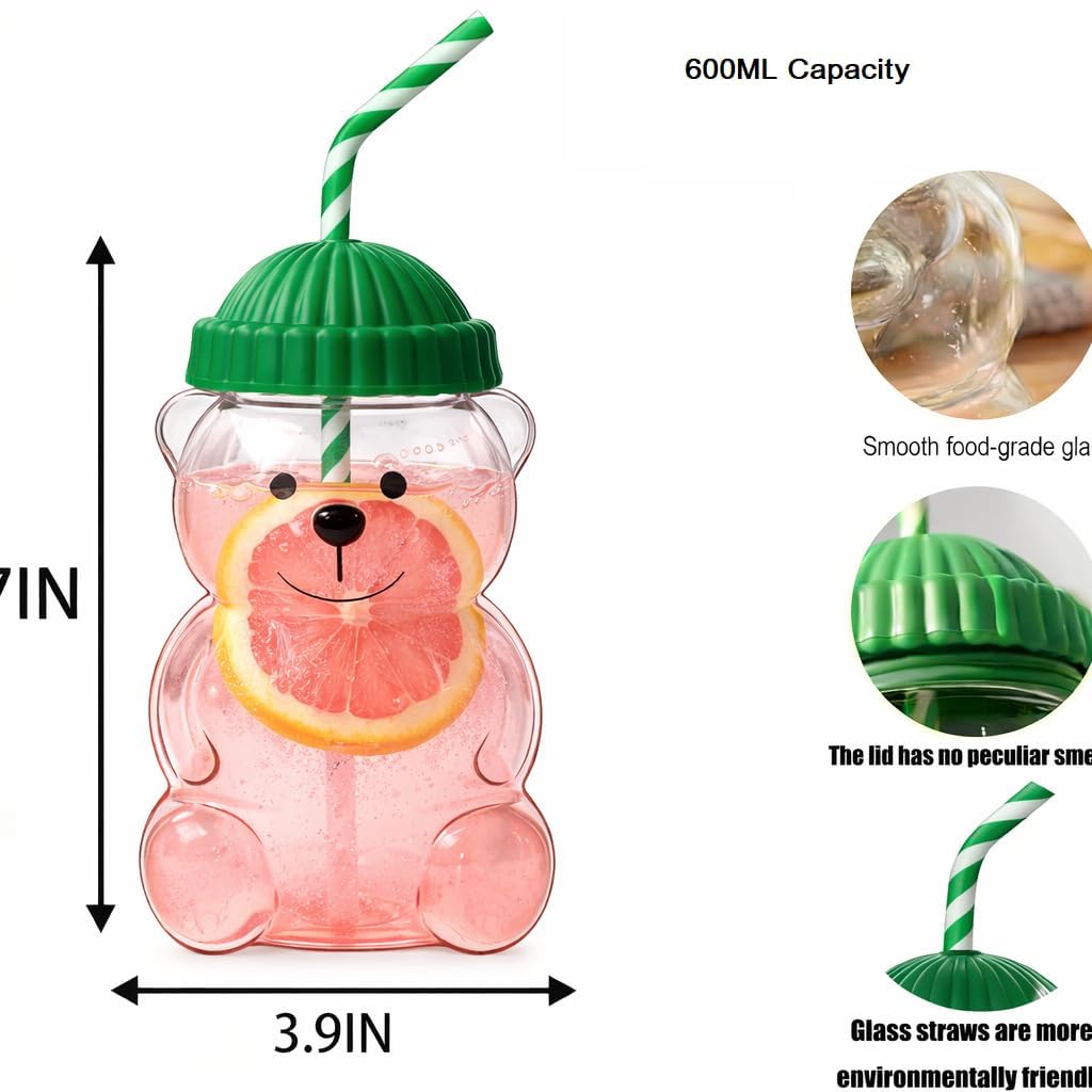 Teddy Bear Glass Cup With Straw for Smoothies, Boba & Iced Coffee