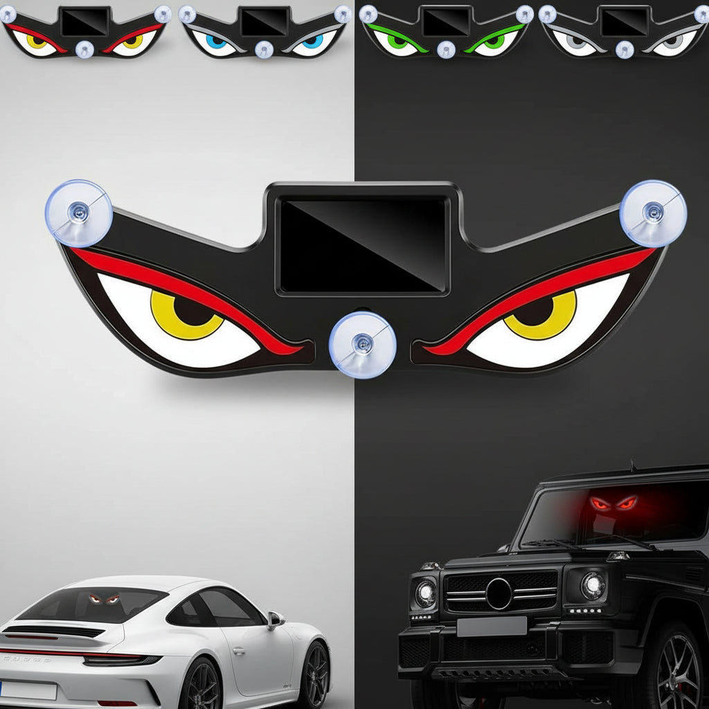 Demon Fiery Eye LED Light - Devil Eyes Car Window Light for Windshield, Car Eyes Animated led, Wireless, Solar and USB Powered Devil Eyes Warning Lights