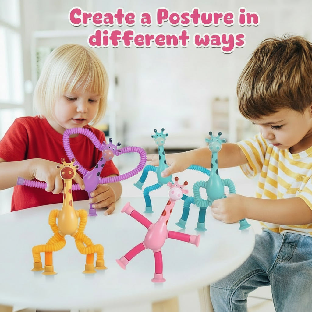 LongeePop Giraffe Telescopic Suction Cup Toy, Pop Tubes Fidget Toy for Kids