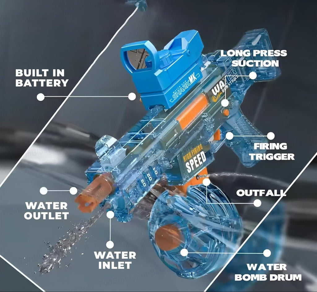 MP5 Electric Water Gun – Breathe Fire Lighting Effect Water Gun with Automatic Water Spray 25-32 Ft Range, Rechargeable High-Pressure Mechanism (Random Colour) Holi Fun / Holi Special / festival / Kids / Toys