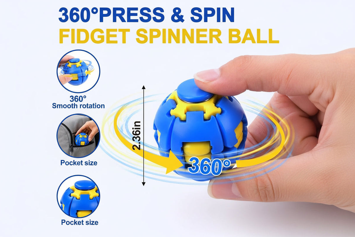 Press to Spin Fidget Ball, 360 Degree Rotating Spinner Portable Stress Relief Toy