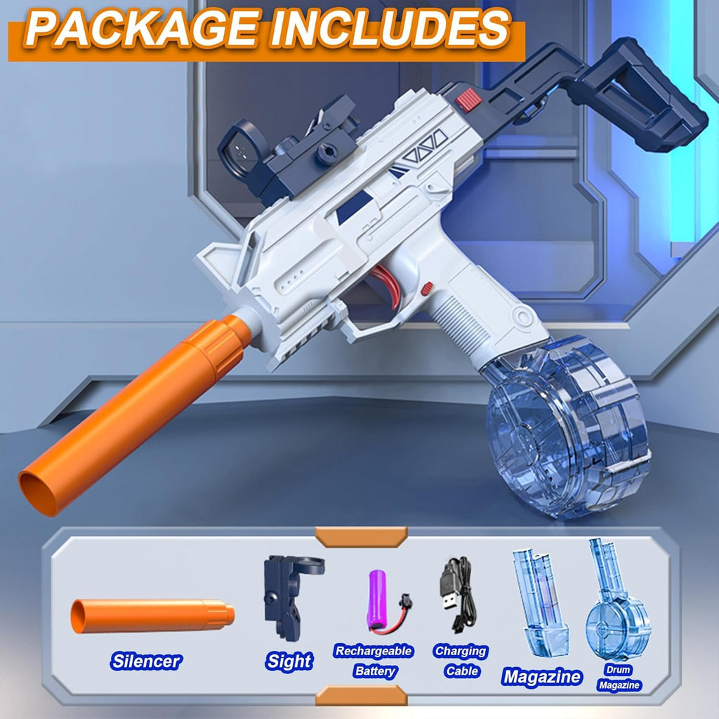 Uzi Electric Automatic Powerful Water Gun with 30-35Ft Range - 500CC+60CC Large Capacity Rechargeable | High Pressure Mechanism for Kids Holi Party and Outdoor Water Fun (Random Colour)