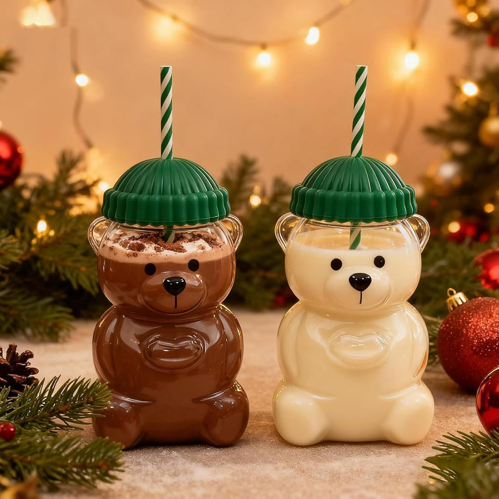 Teddy Bear Glass Cup With Straw for Smoothies, Boba & Iced Coffee