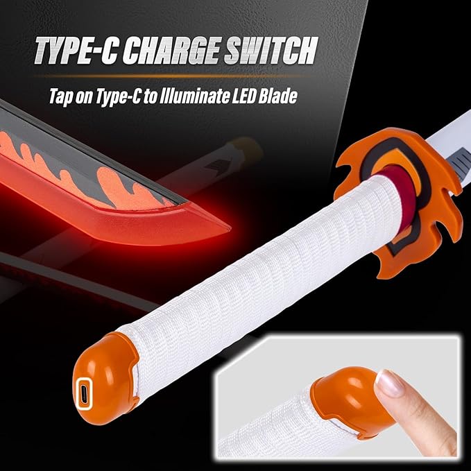 Rengoku Wooden Nichirin Life Light Up Glow Led-Katana 104CM