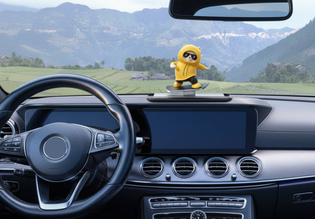 Skateboarding Cute Panda Auto Sliding Motion Decor, Cool Sliding Car Dashboard Figurines