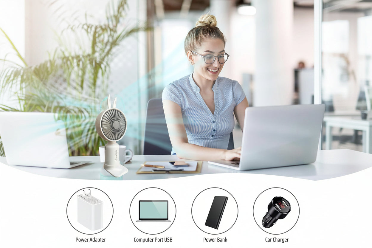 Mini Portable Handheld Fan with Base come with 2 Speed Mod 7 Different Light Use For Office/Market/Travel 1hr Bettery Backup