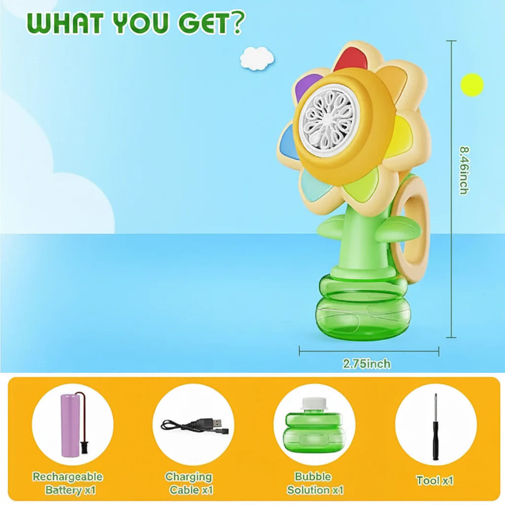 Sunflower Dancing Bubble Machine | Rechargeable Electric Bubble Maker with LED Lights | Bubble Gun Toy for Boys & Girls
