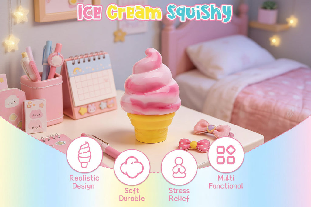 Ice Cream Squeeze Cone Squishy Toy Slow Rising Sensory Fidget Toy for Anxiety Relief