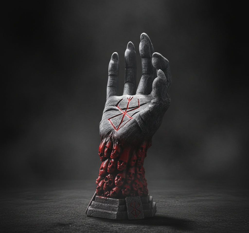 The "Hand of God" Berserk with Behelit Egg King Necklace Sculpture Desk Decor Figure