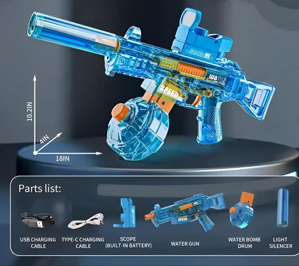 MP5 Electric Water Gun – Breathe Fire Lighting Effect Water Gun with Automatic Water Spray 25-32 Ft Range, Rechargeable High-Pressure Mechanism (Random Colour) Holi Fun / Holi Special / festival / Kids / Toys