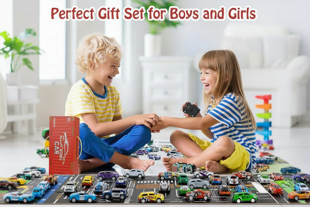 48 Pcs Pull Back Mini Car Toy Set with Container Storage||Goodie Bag Stuffers Mini Cars Party Favors for Kids Boys and Girls