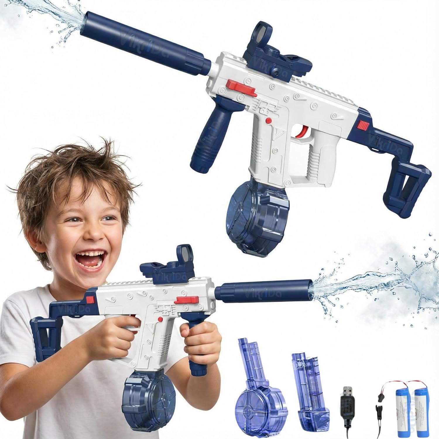 VECTOR WATER GUN - Electric Water Spray Vector with Dual Rechargeable Battery with Long Shooting Range, 434CC + 58CC Automatic Water Sprayer with Large Capacity (Random Colour)