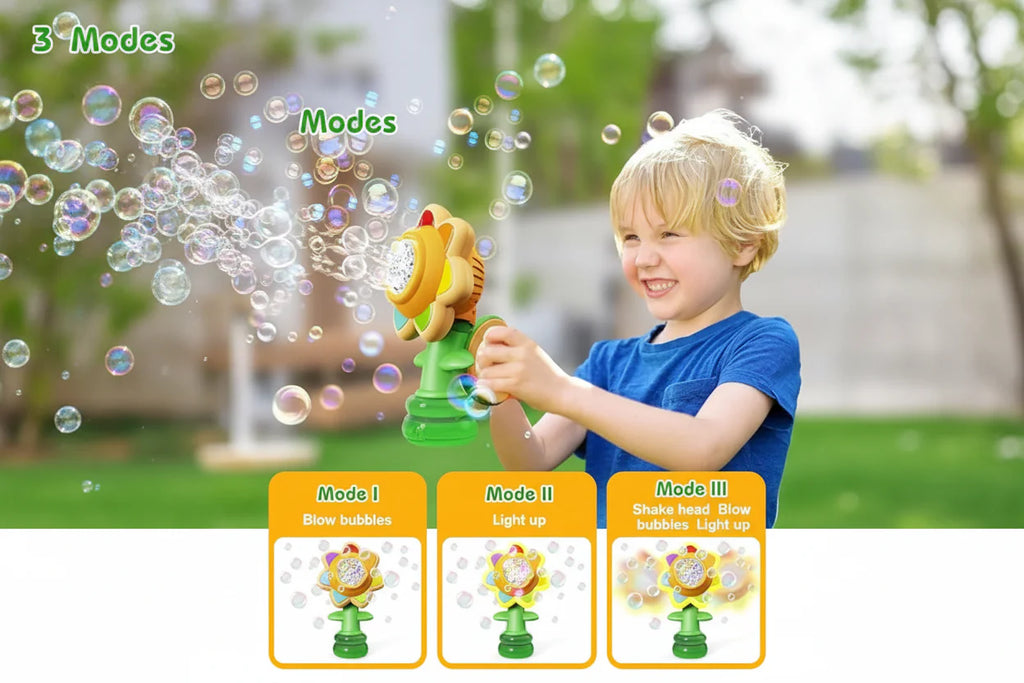 Sunflower Dancing Bubble Machine | Rechargeable Electric Bubble Maker with LED Lights | Bubble Gun Toy for Boys & Girls