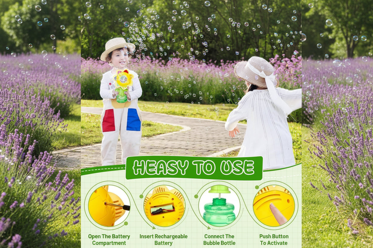 Sunflower Dancing Bubble Machine | Rechargeable Electric Bubble Maker with LED Lights | Bubble Gun Toy for Boys & Girls