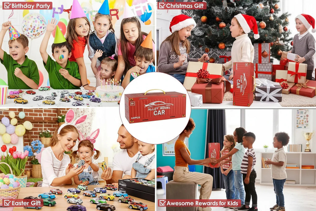 48 Pcs Pull Back Mini Car Toy Set with Container Storage||Goodie Bag Stuffers Mini Cars Party Favors for Kids Boys and Girls