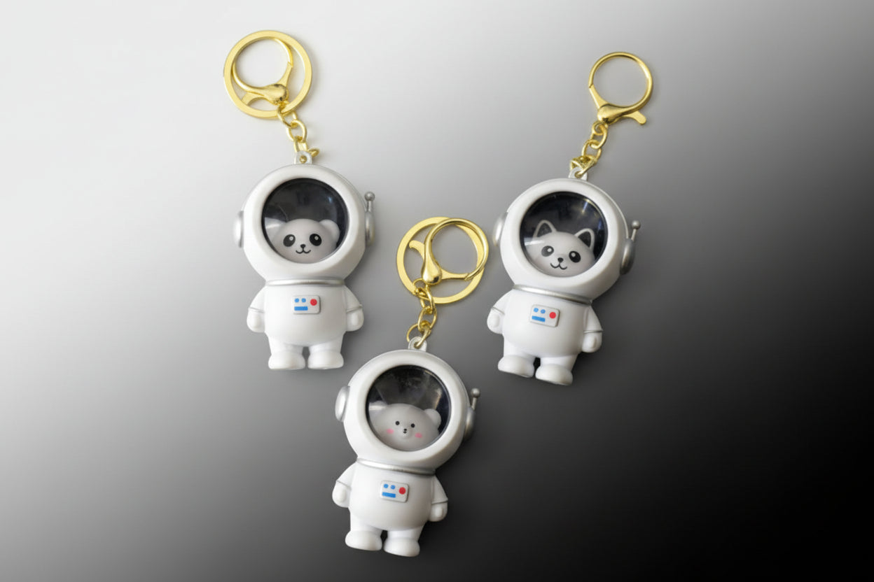 Cute Astro Bear Light-Up Backpack Keychain - White