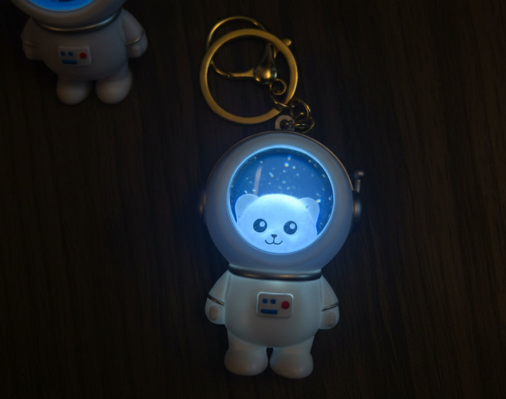 Cute Astro Bear Light-Up Backpack Keychain - White