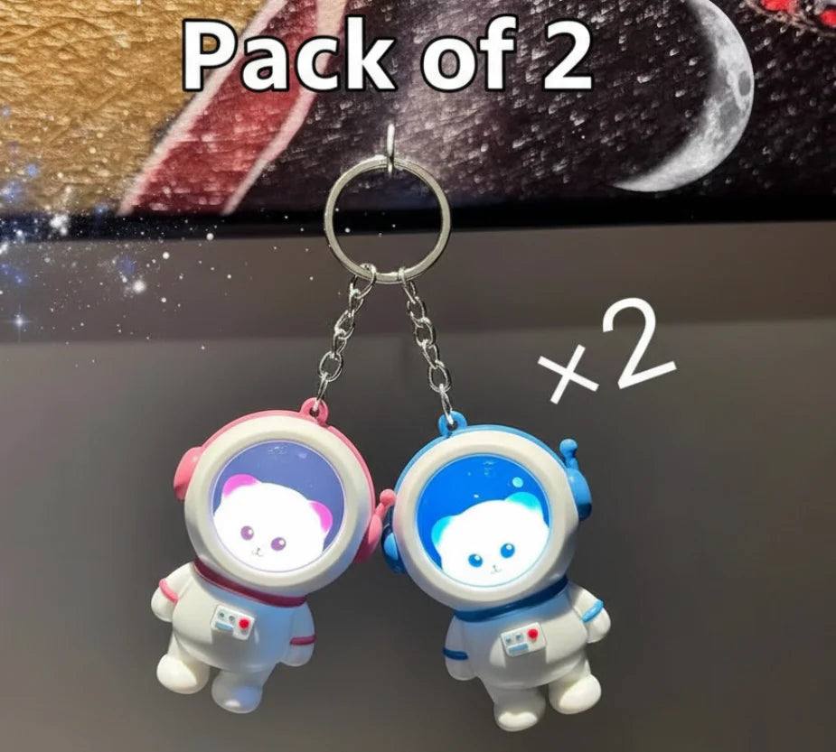 Cute Astro Bear Light-Up Backpack Keychain - White